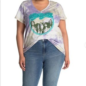 Aerosmith Tie dye V-neck Tee plus size